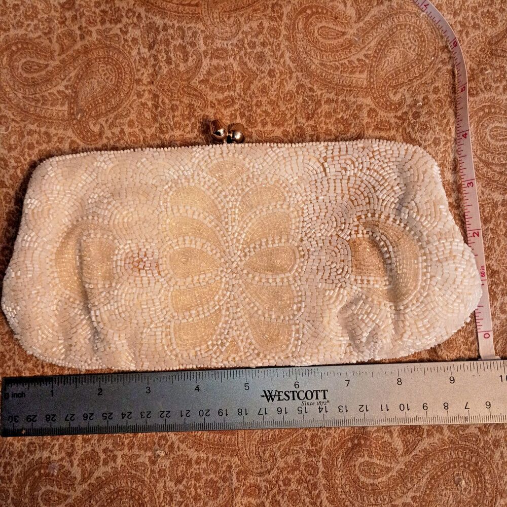 VTG Walborg White Beaded Clutch Bag Hand Made West Germany Mid Century Bridal